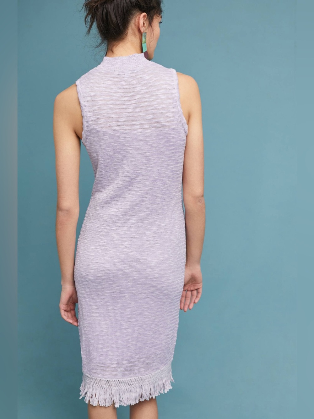 Anthropologie Callahan tuckernuck knit Lavender Fringe Dress nwt $168 fitted cos - Picture 7 of 7